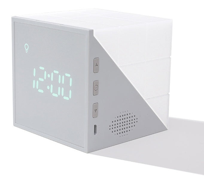 Cube Alarm Clock, with colourful Lights, Voice-control Night Light, Timer, Temperature Display and Long Battery Life, for Home &amp; Office