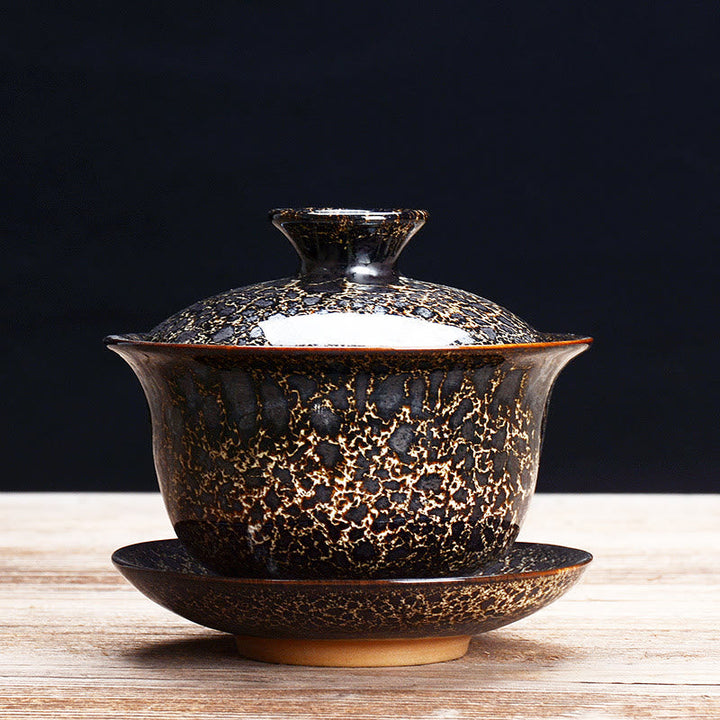 BowLift | Vintage Kiln Ceramic Gaiwan Sancai Tea Cup Tea Cup and Saucer with Lid