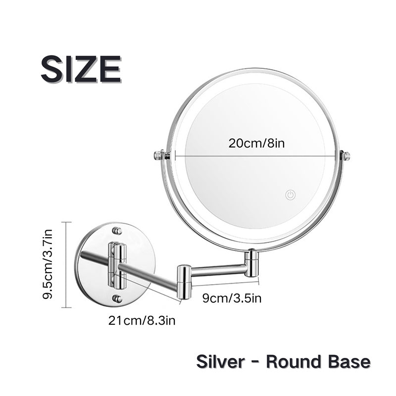 Rechargeable wall-mounted shaving mirror | 360° rotation. 1X/10X magnification and adjustable LED lighting for use in the bathroom