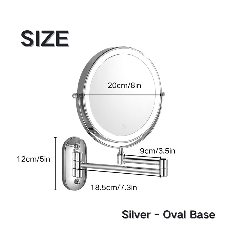Rechargeable wall-mounted shaving mirror | 360° rotation. 1X/10X magnification and adjustable LED lighting for use in the bathroom