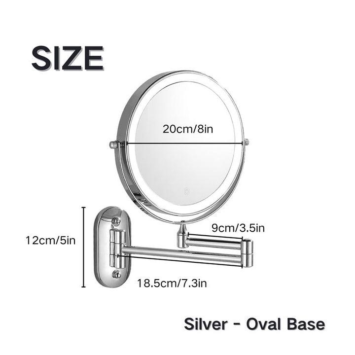 Rechargeable wall-mounted shaving mirror | 360° rotation. 1X/10X magnification and adjustable LED lighting for use in the bathroom