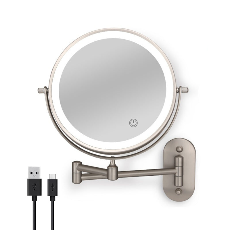 Rechargeable wall-mounted shaving mirror | 360° rotation. 1X/10X magnification and adjustable LED lighting for use in the bathroom