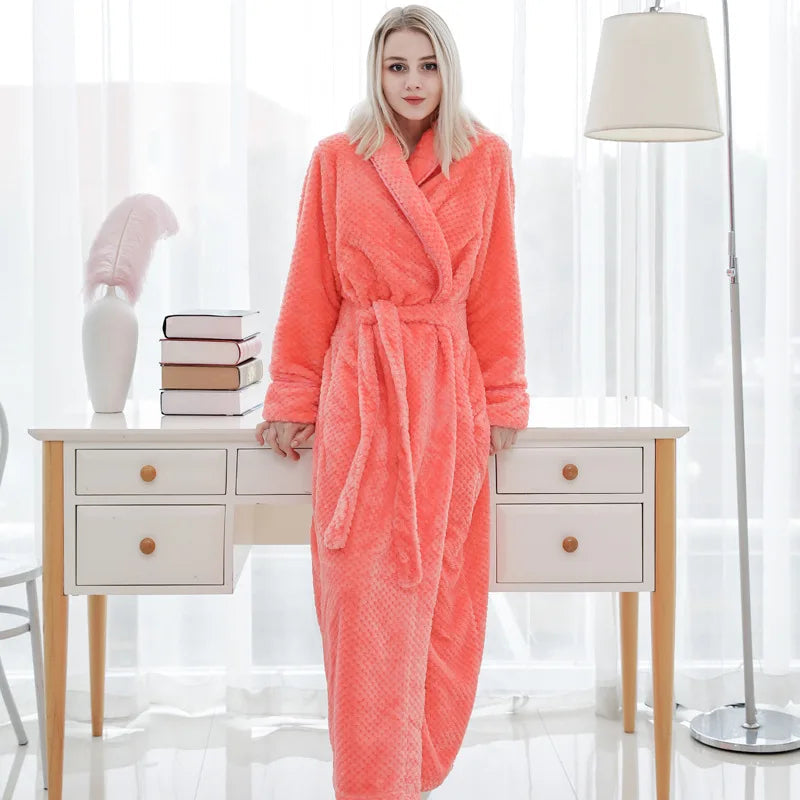 BowLift | Bathrobe Long | Fluffy &amp; Warm | With Shawl Collar &amp; Tie Belt