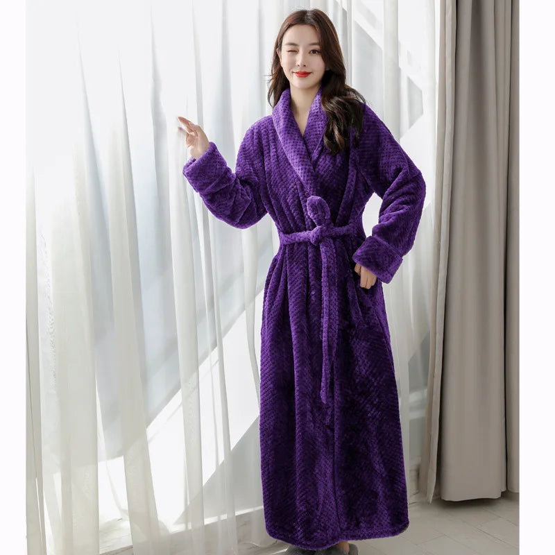 BowLift | Bathrobe Long | Fluffy &amp; Warm | With Shawl Collar &amp; Tie Belt