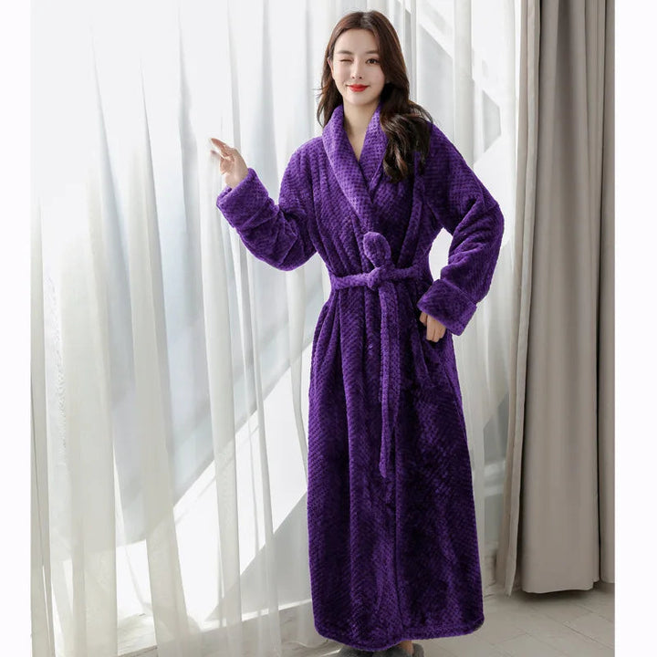 BowLift | Bathrobe Long | Fluffy &amp; Warm | With Shawl Collar &amp; Tie Belt