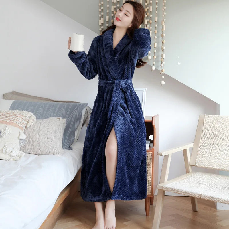 BowLift | Bathrobe Long | Fluffy &amp; Warm | With Shawl Collar &amp; Tie Belt