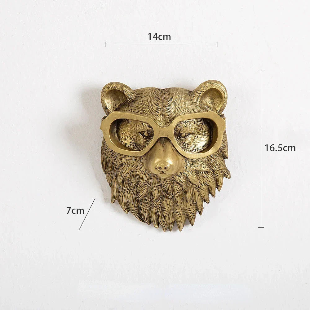BowLift | Antique Bronze Resin Animal Pendant Golden Deer Head Wall Storage Hook Background Wall Accessories Decorative Figures