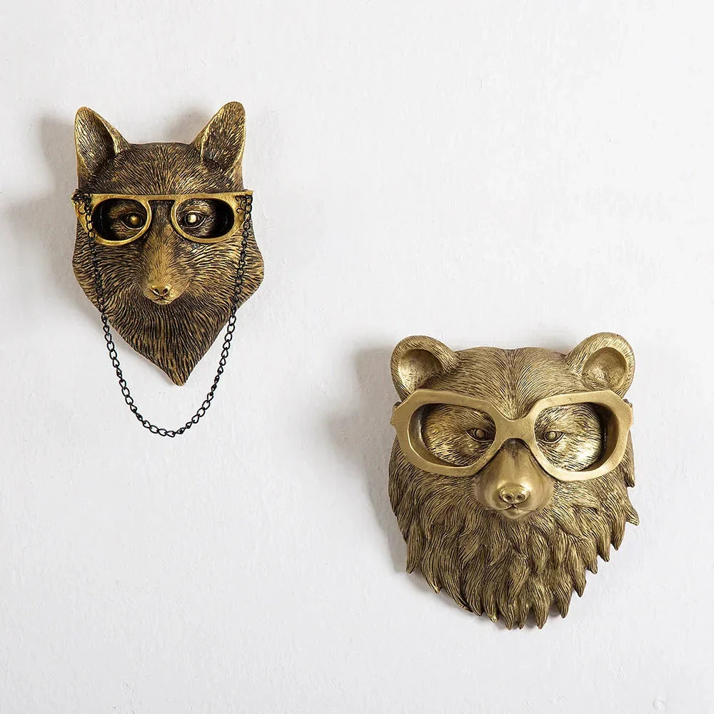 BowLift | Antique Bronze Resin Animal Pendant Golden Deer Head Wall Storage Hook Background Wall Accessories Decorative Figures