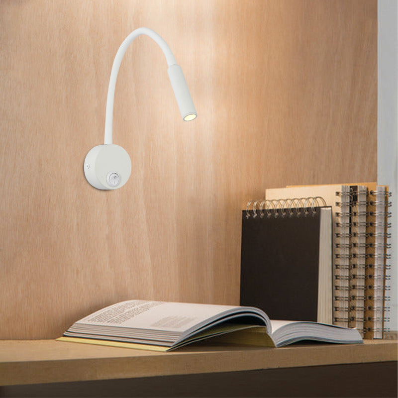 Modern Minimalist Iron Round Flexible Bend Tube LED Reading Lamp Wall Sconce Lamp for Bedroom