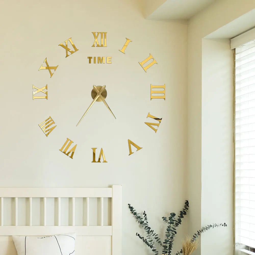 Big Wall Clock DIY 3D Self Adhesive Mirrored Acrylic Wall Clock For Kitchen Dining Room Living Room Creative Home Decor |