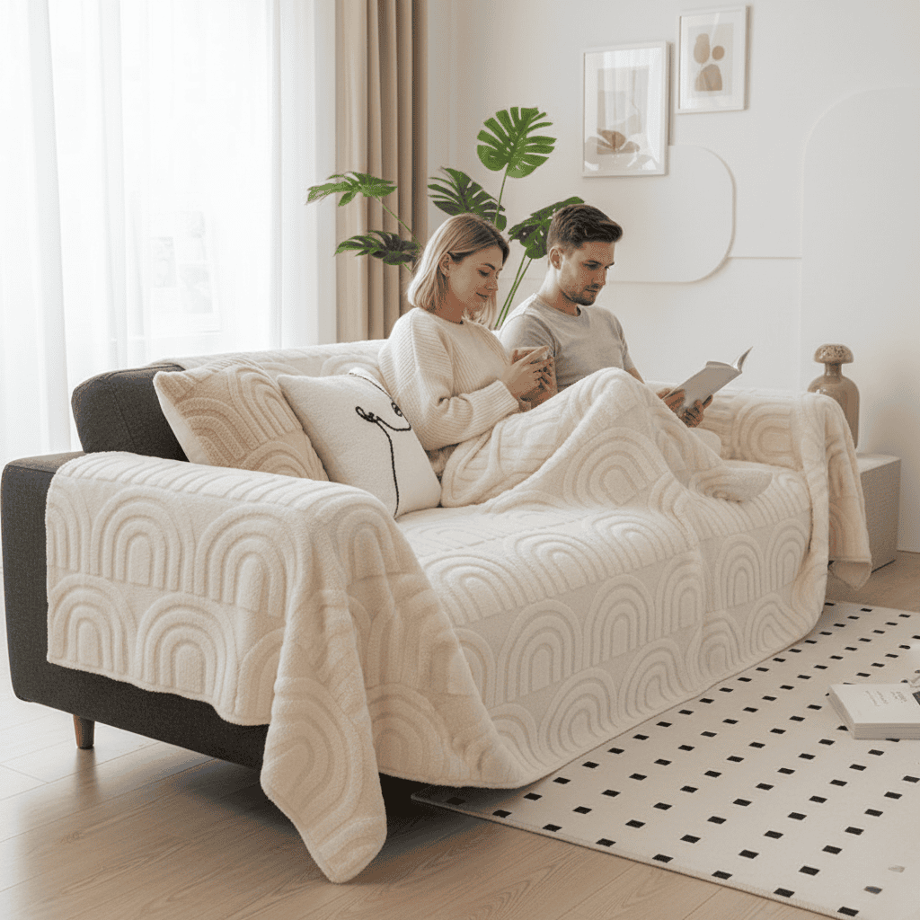 Thick quilted sofa cover for secure fit