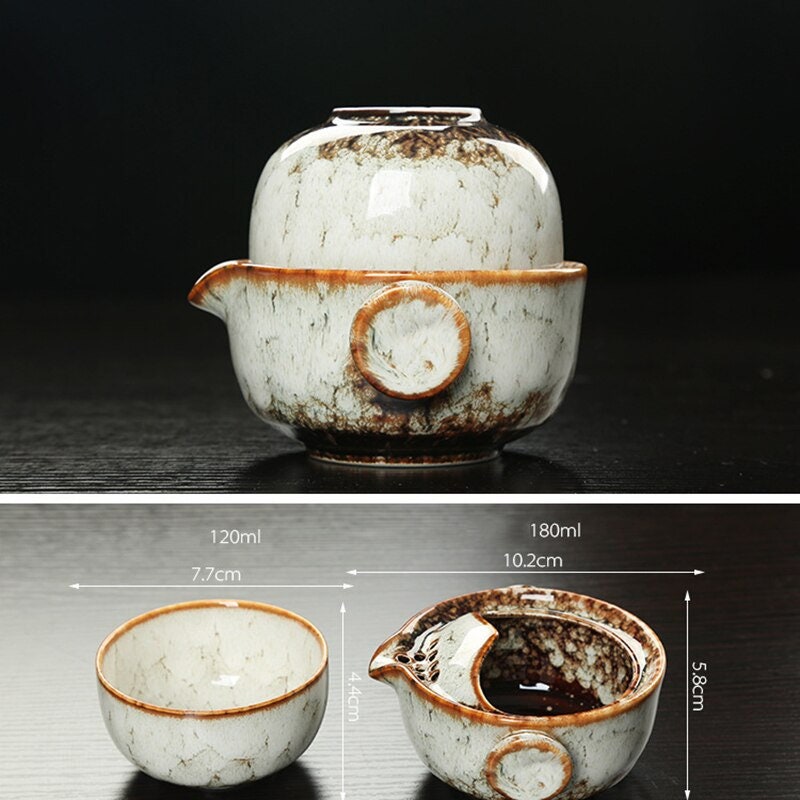 BowLift | Ceramic Gaiwan Set kuai ke Tea Set Camping Kung Fu Tea Set 1 Teapot 1 Cup Travel Teapot Coffee Cup Water Mug Office Kettle Drinking Utensils
