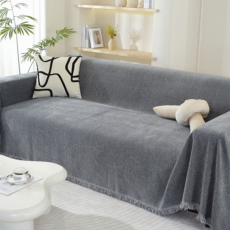 BowLift | Chenille Blanket Herringbone Tassel Couch Cover