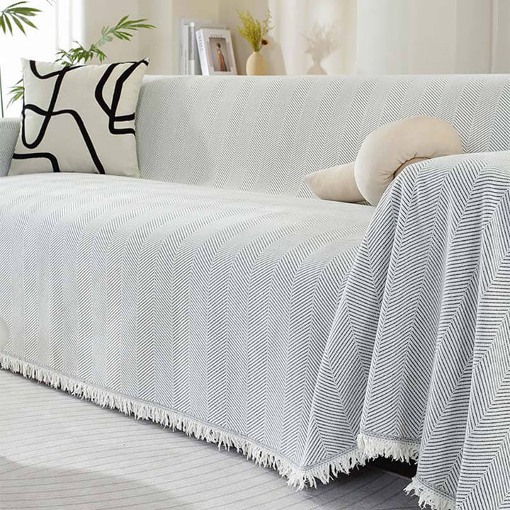 BowLift | Chenille Blanket Herringbone Tassel Couch Cover