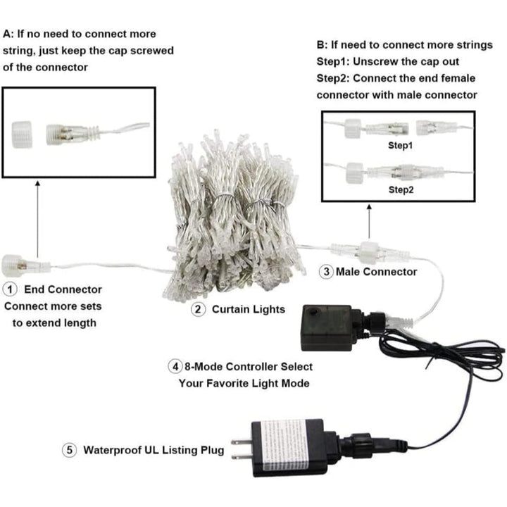 Lamps for curtains with modes and waterproof design