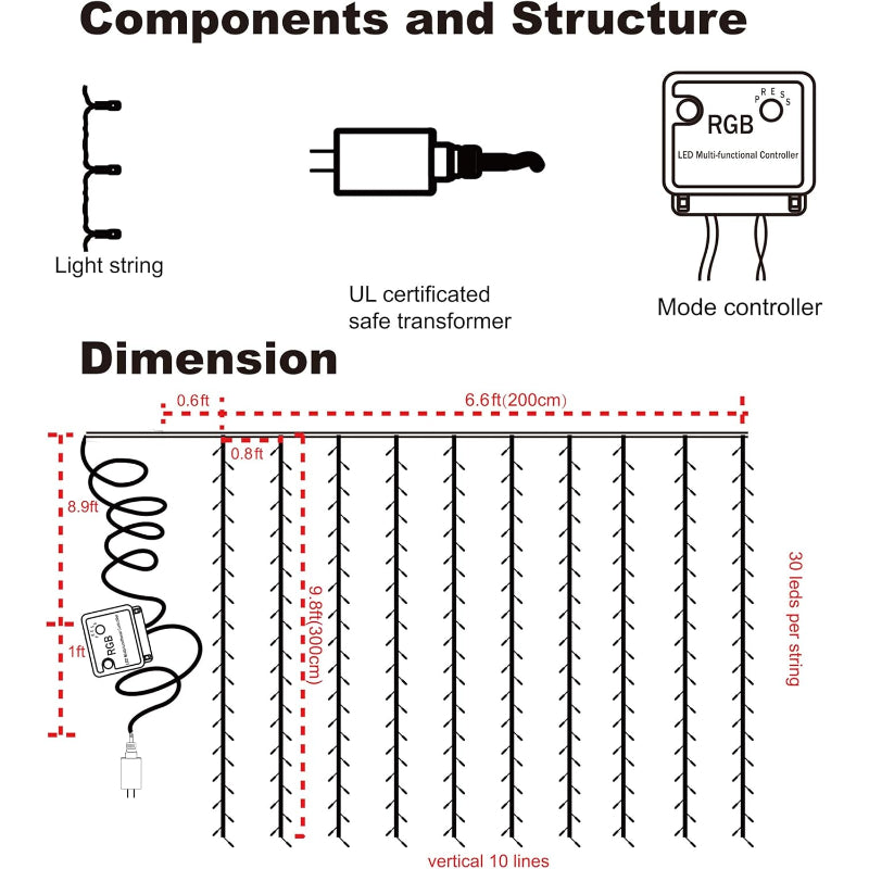 Lamps for curtains with modes and waterproof design