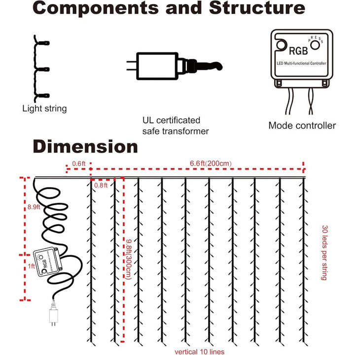 Lamps for curtains with modes and waterproof design