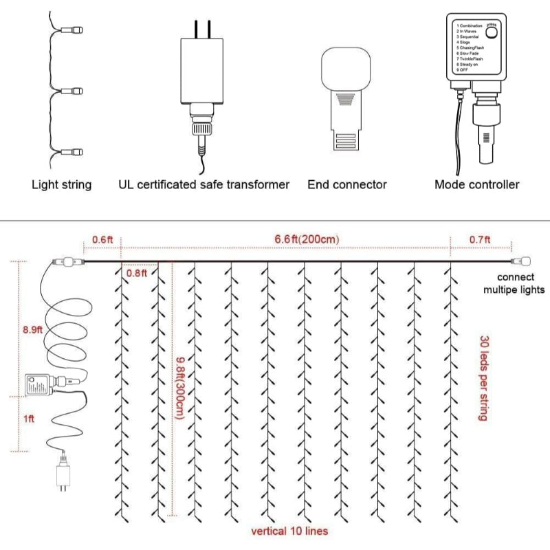 Lamps for curtains with modes and waterproof design
