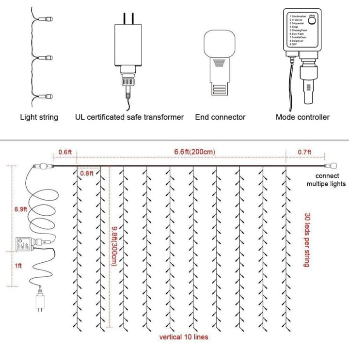 Lamps for curtains with modes and waterproof design