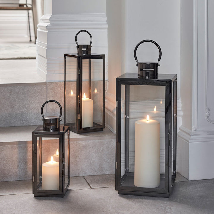 LED Lantern Stainless Steel Dark grey with TruGlow LED Candle