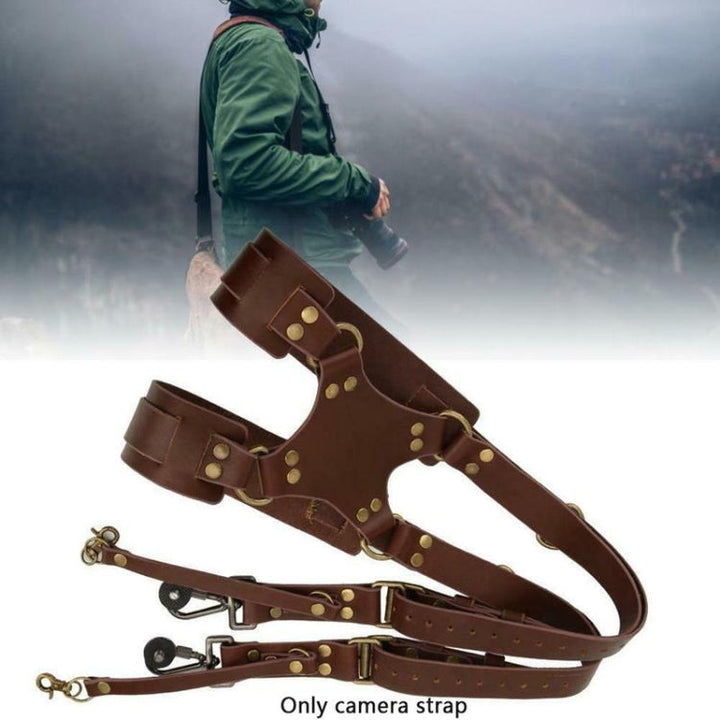 BowLift | Quick Release Anti-Slip Dual Shoulder Leather Harness Camera Strap with Metal Hook for SLR / DSLR Cameras (Brown)