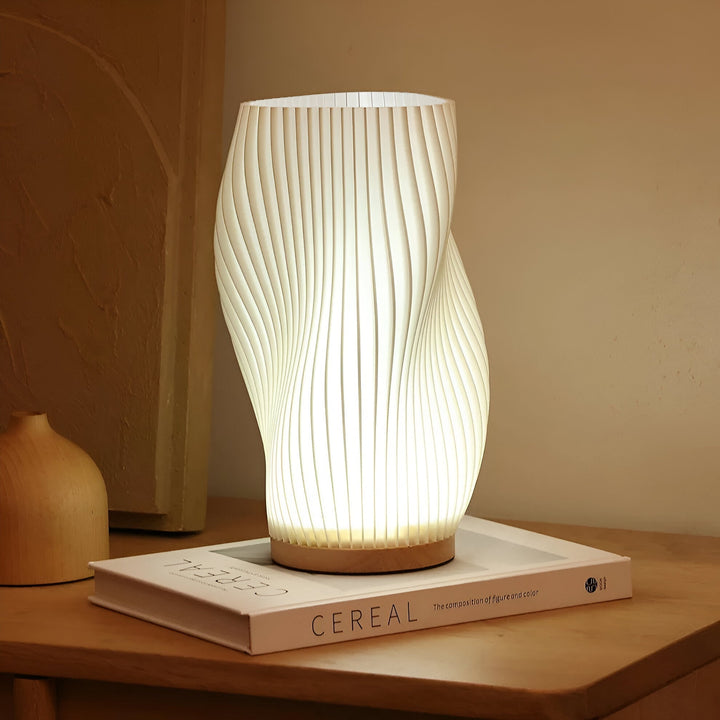 DreamWave - Modern cream-coloured 3D wave lamp with elegant metal base