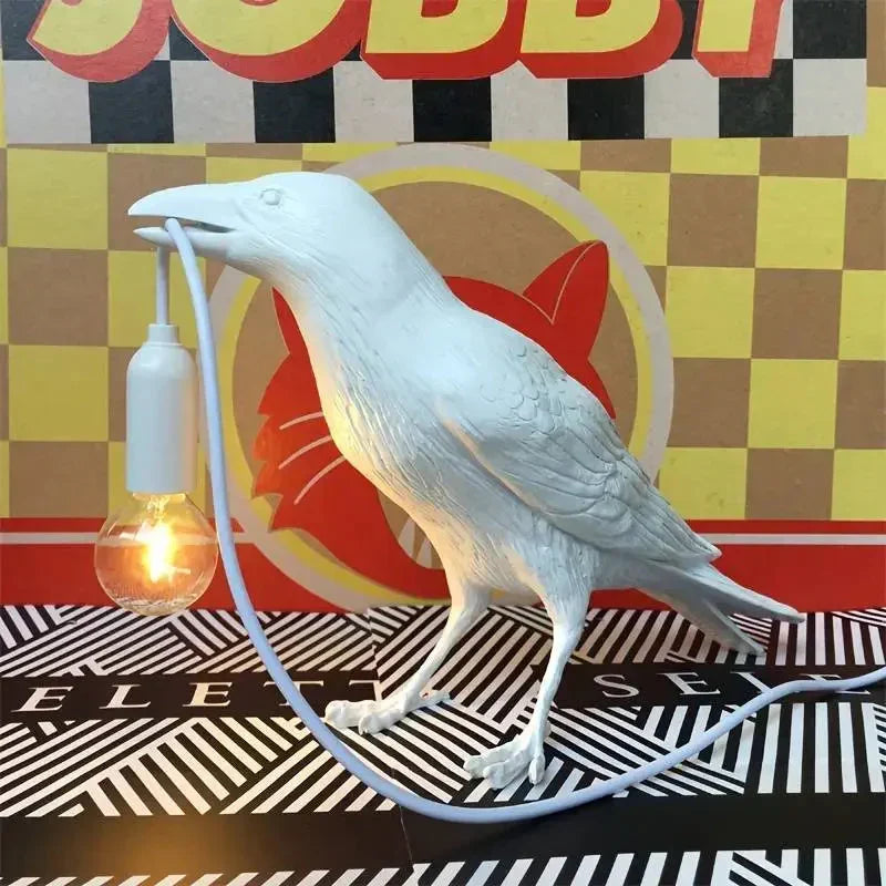 E14-Bulb with Plug Gothic Raven Lamp Vintage Resin Bird Lamp for Nightstand, Office, Living Room Farmhouse Art Deco Style