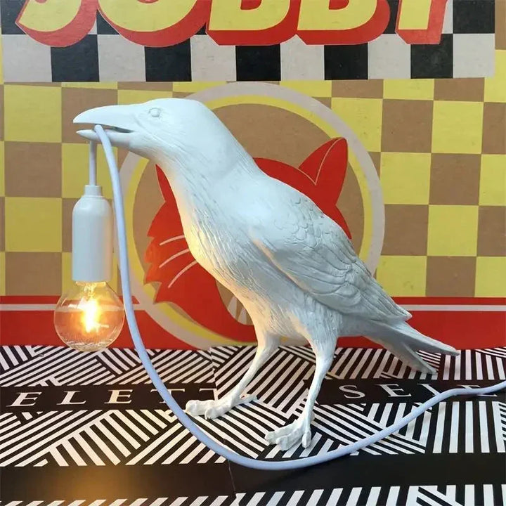 E14-Bulb with Plug Gothic Raven Lamp Vintage Resin Bird Lamp for Nightstand, Office, Living Room Farmhouse Art Deco Style
