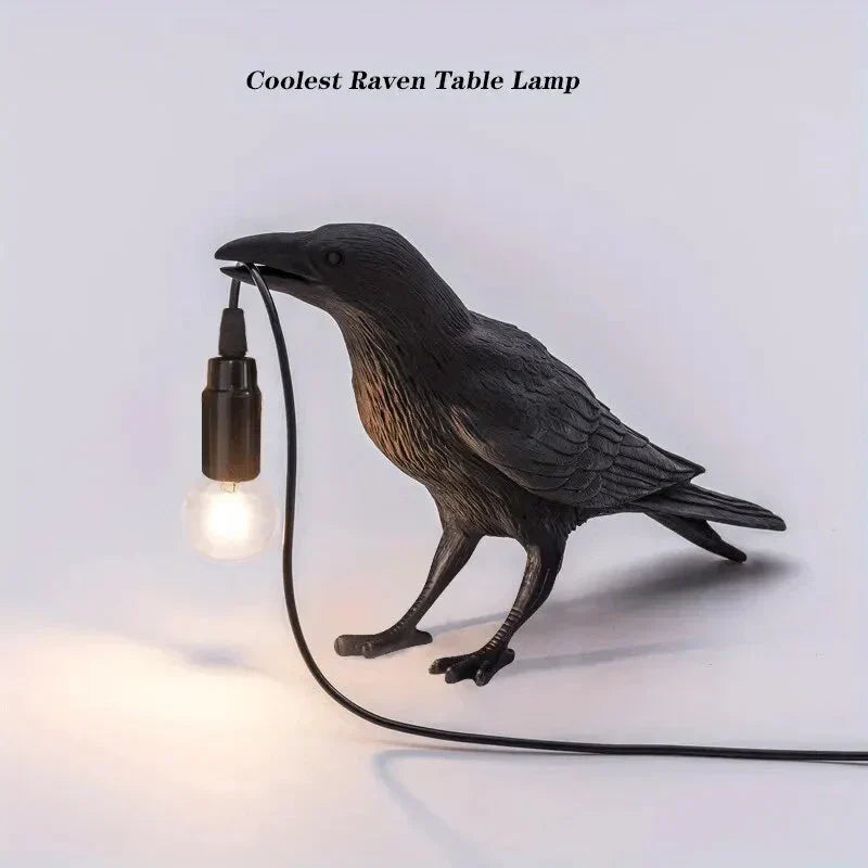 E14-Bulb with Plug Gothic Raven Lamp Vintage Resin Bird Lamp for Nightstand, Office, Living Room Farmhouse Art Deco Style