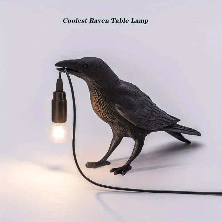 E14-Bulb with Plug Gothic Raven Lamp Vintage Resin Bird Lamp for Nightstand, Office, Living Room Farmhouse Art Deco Style