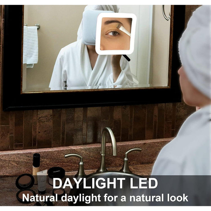 GlowView 10X Lighted Magnifying Mirror with LED &amp; Suction Mount – Portable Makeup Mirror
