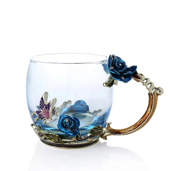 BowLift | Handcrafted Enamel Coffee Mugs Rose-Glass Tea Cup with Steel Spoon Luxury Unique Gifts for Wedding Valentine&
