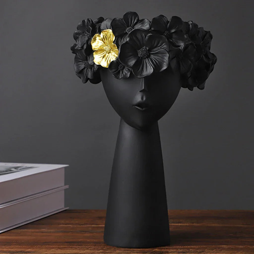 BowLift | Nordic Girl Head Flower Resin Vase Statue Flower Flower Vases for Office Desktop Dried Flowers Ornaments Decor Container