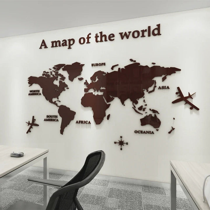 Map Of The World 3d Wall Mural Crystal Mirrored Acrylic World Map Wall Decal Sticker For Office Living Room Kid&
