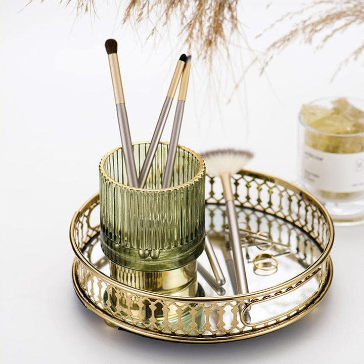 BowLift | Elise Gold Foil Glass Makeup Halter &amp; Organizer