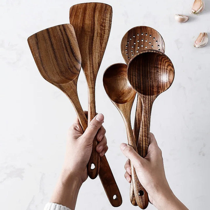BowLift | TeakChef 7-piece Kitchen Tool Set – Premium Teak Kitchen Tools for Style &amp; Functionality