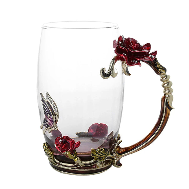 BowLift | Handcrafted Enamel Coffee Mugs Rose-Glass Tea Cup with Steel Spoon Luxury Unique Gifts for Wedding Valentine&