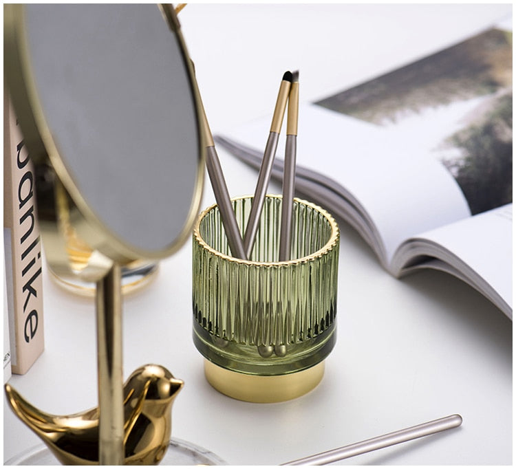 BowLift | Elise Gold Foil Glass Makeup Halter &amp; Organizer