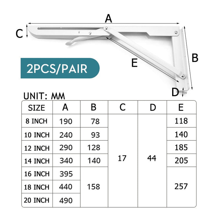 BowLift | 2-piece set collapsible shelf brackets, heavy-duty, made of stainless steel for tables, motorhomes and space-saving