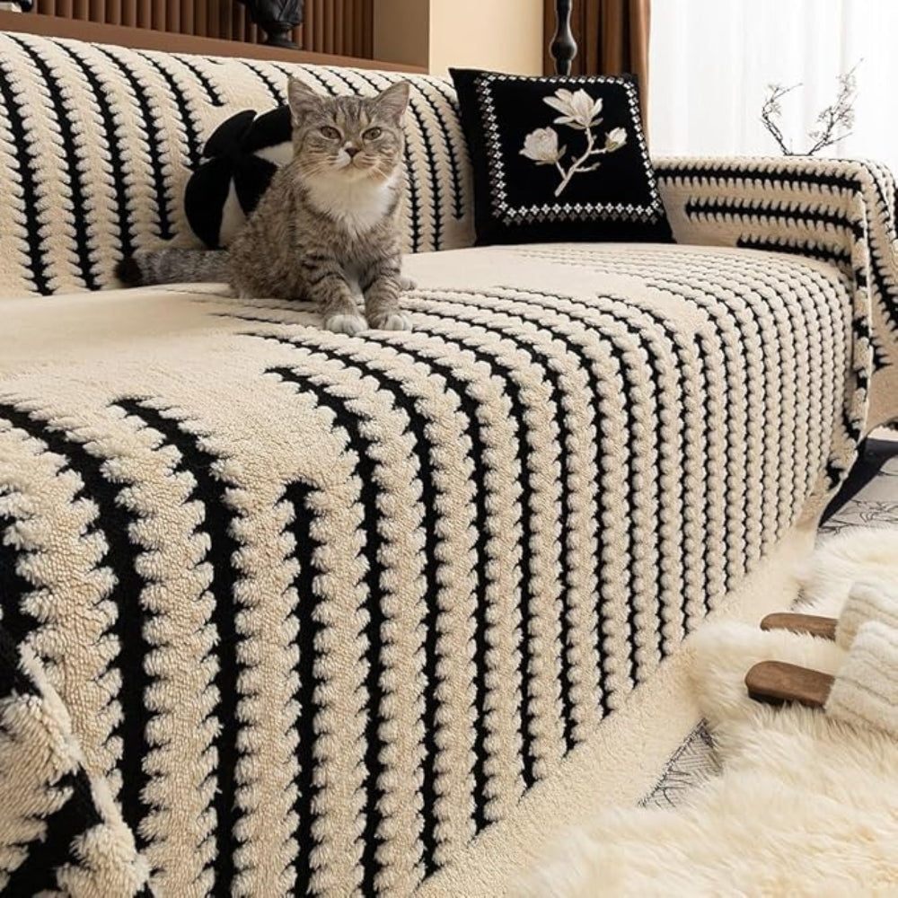 Elegant Plush Sofa Cover with Tufted Details