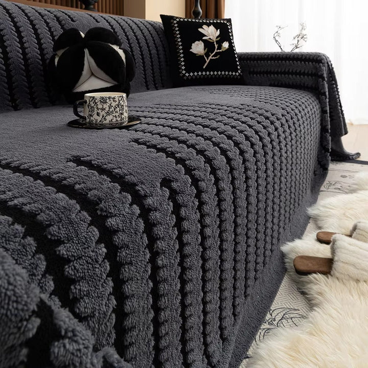 Elegant Plush Sofa Cover with Tufted Details