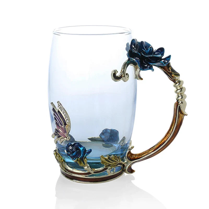 BowLift | Handcrafted Enamel Coffee Mugs Rose-Glass Tea Cup with Steel Spoon Luxury Unique Gifts for Wedding Valentine&