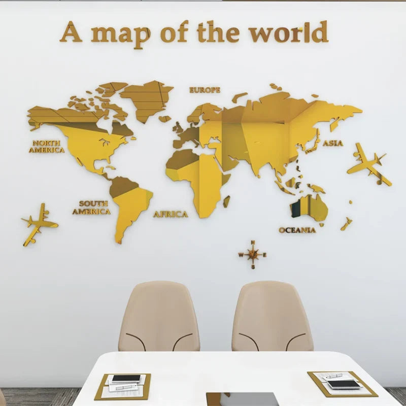 Map Of The World 3d Wall Mural Crystal Mirrored Acrylic World Map Wall Decal Sticker For Office Living Room Kid&