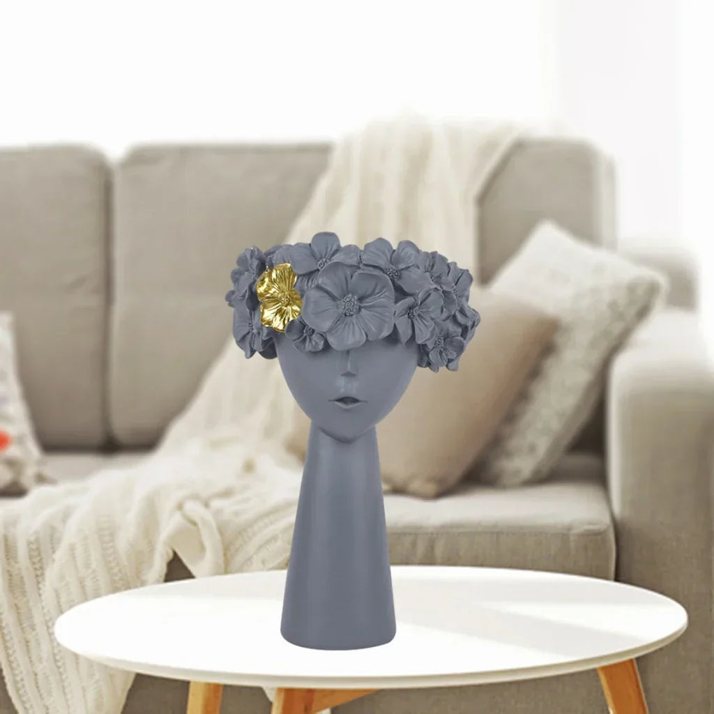 BowLift | Nordic Girl Head Flower Resin Vase Statue Flower Vases for Office Desktop Dried Flowers Ornaments Decor Container
