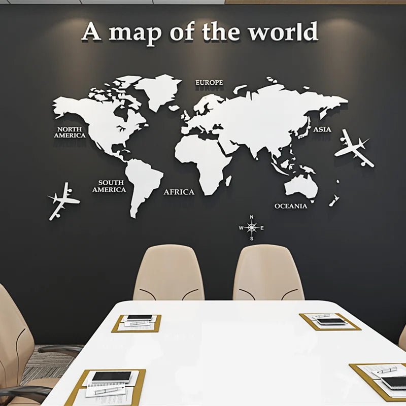 Map Of The World 3d Wall Mural Crystal Mirrored Acrylic World Map Wall Decal Sticker For Office Living Room Kid&