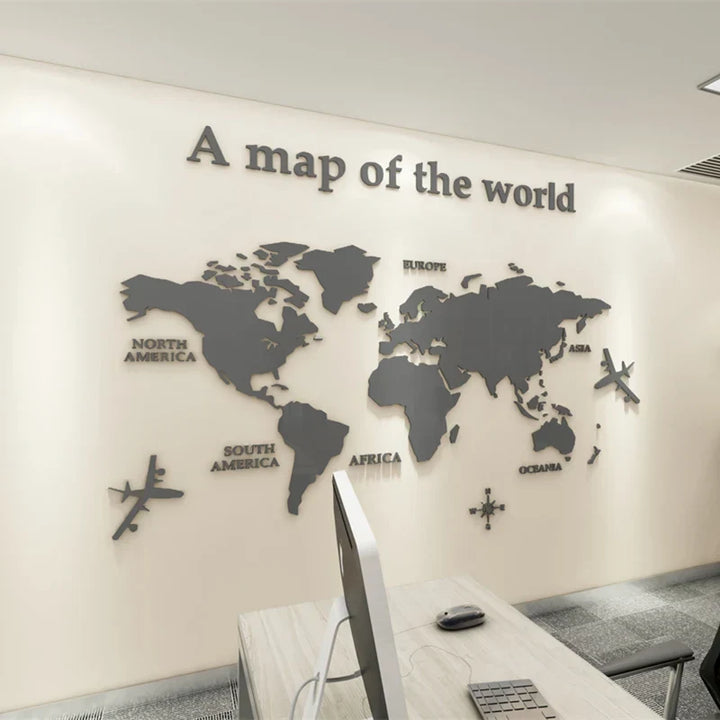 Map Of The World 3d Wall Mural Crystal Mirrored Acrylic World Map Wall Decal Sticker For Office Living Room Kid&