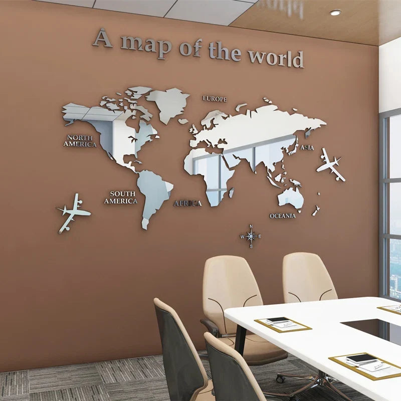 Map Of The World 3d Wall Mural Crystal Mirrored Acrylic World Map Wall Decal Sticker For Office Living Room Kid&