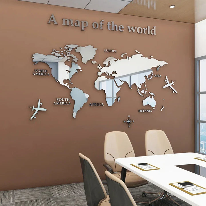 Map Of The World 3d Wall Mural Crystal Mirrored Acrylic World Map Wall Decal Sticker For Office Living Room Kid&