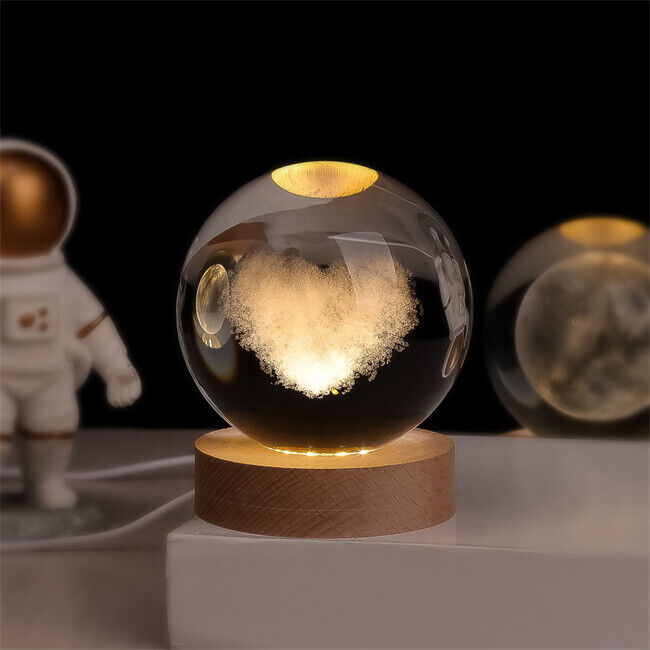 Night Light Wooden Base Crystal Ball Lamp