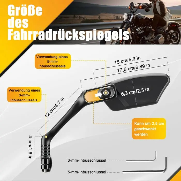 Bicycle mirror made of stainless steel – shatterproof &amp; 360° rotatable for more safety